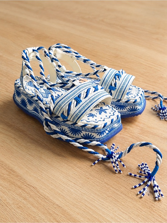 FARM Rio Shoes - FARM Rio Blue & White Embroidered Platform Sandals